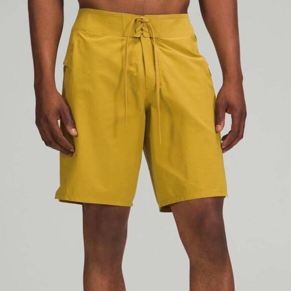 Lululemon Current State Board Short Swim Trunks Front Tie Mustard Yellow Size 38 - Picture 1 of 12